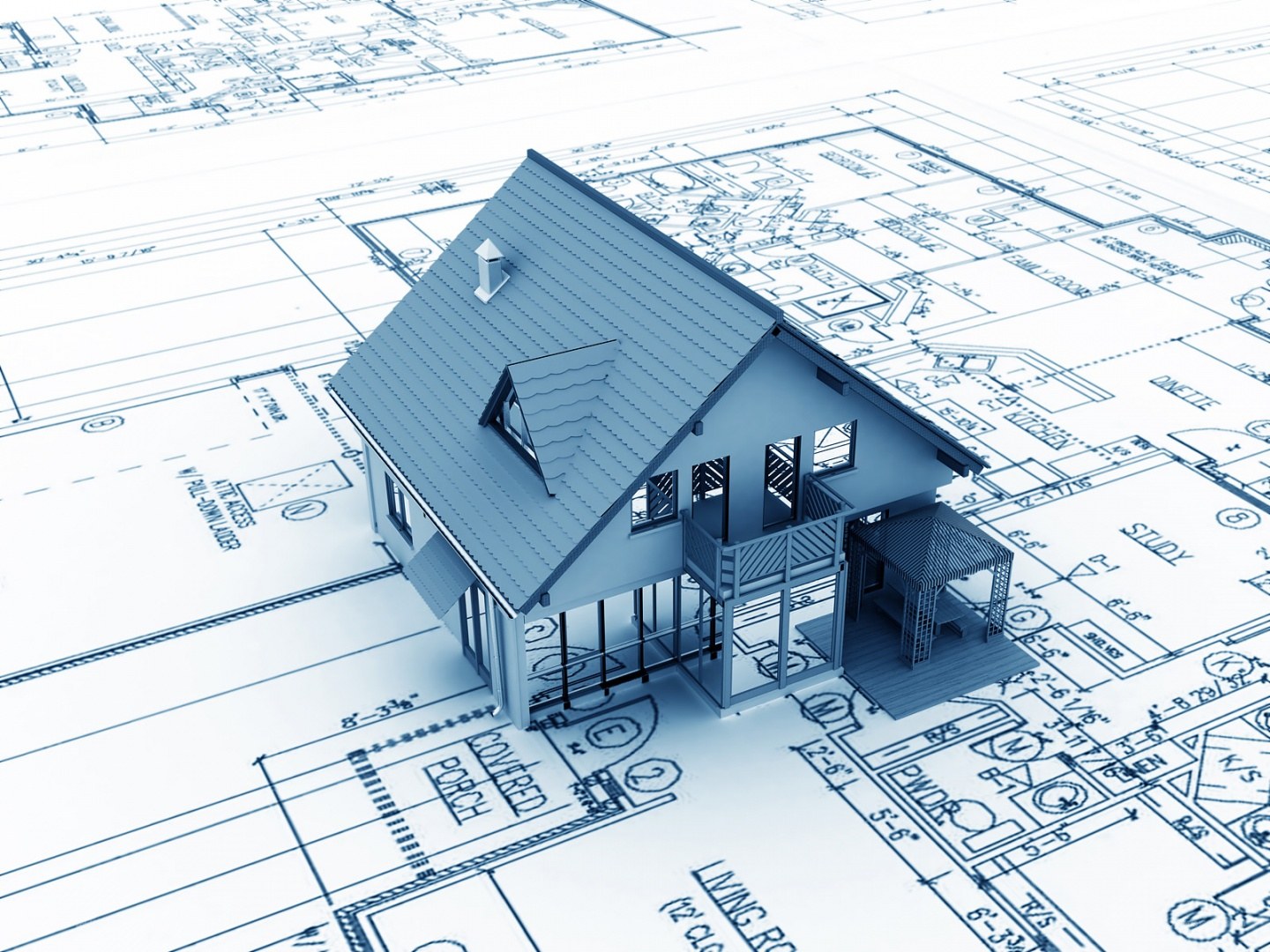 House model on blueprints