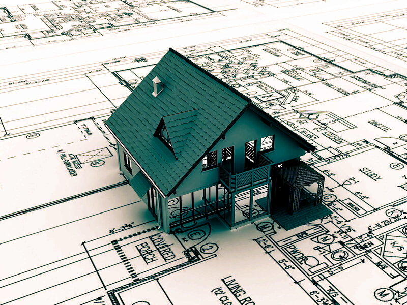 House model on blueprints