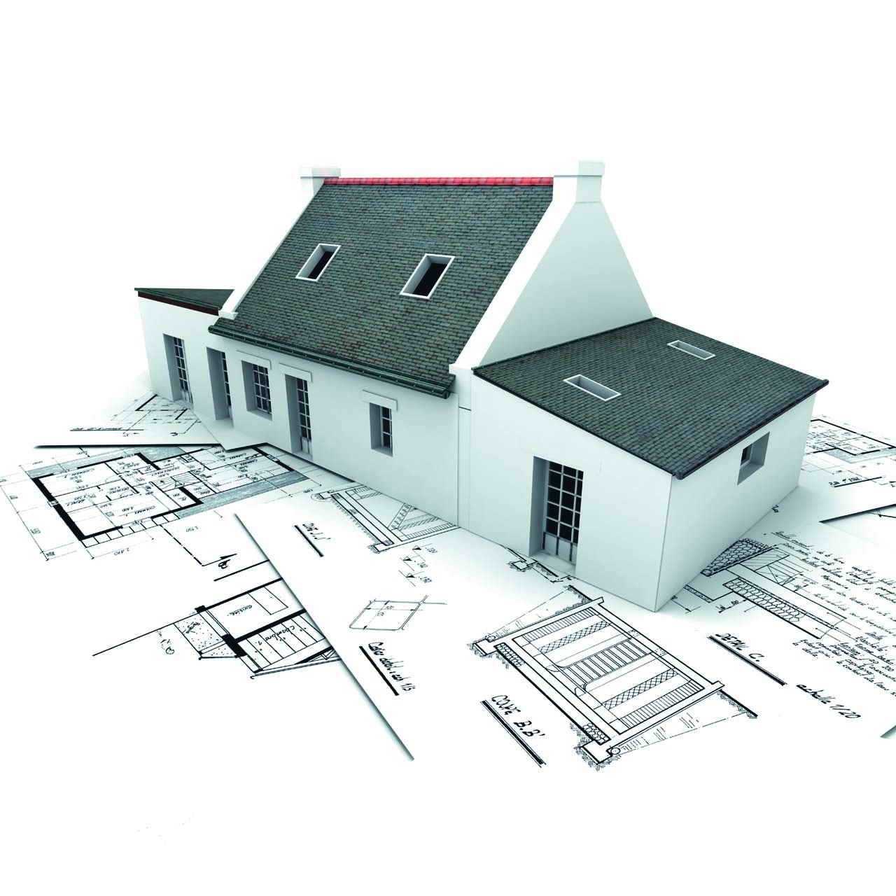 House model on blueprints