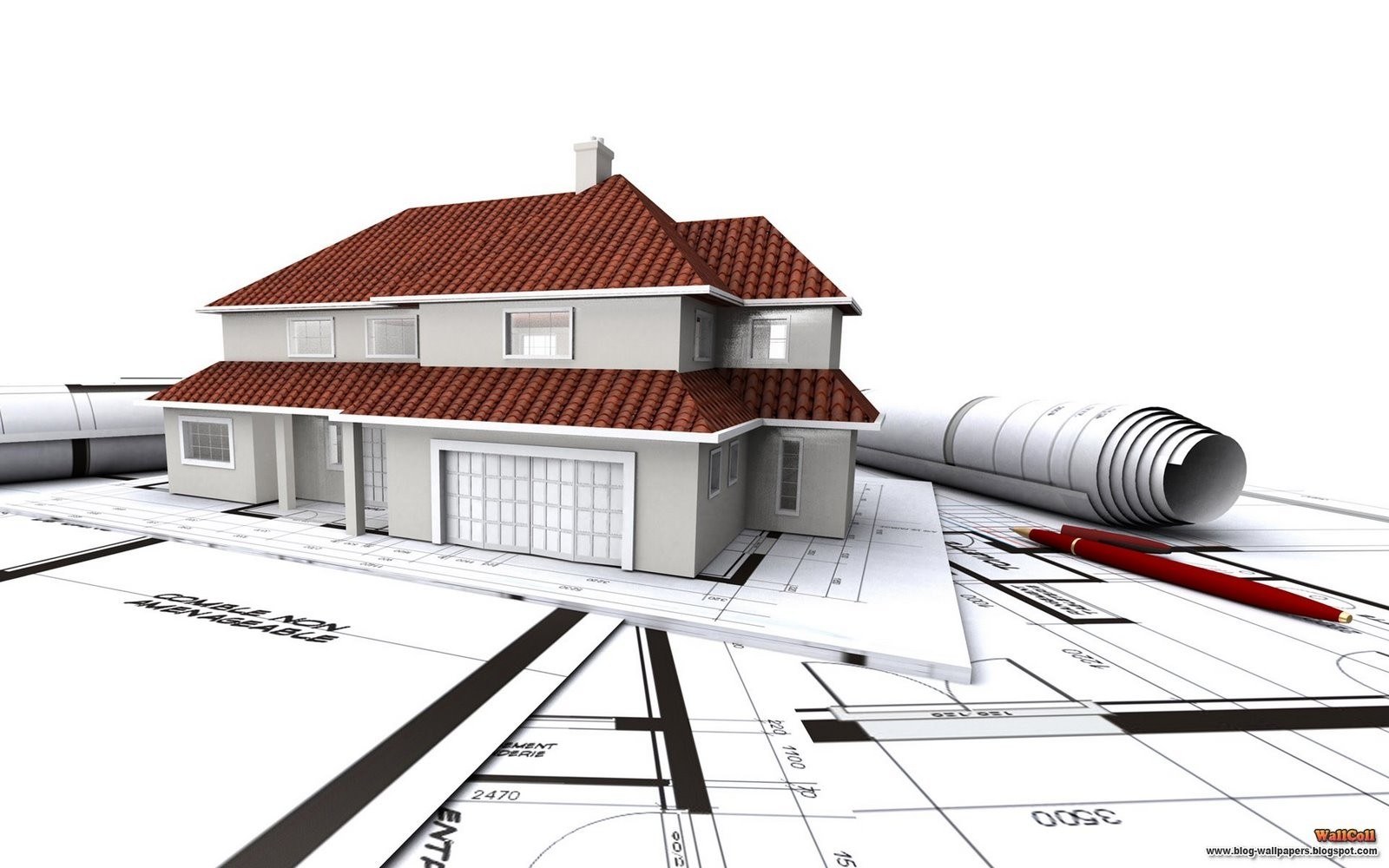 House model on blueprints