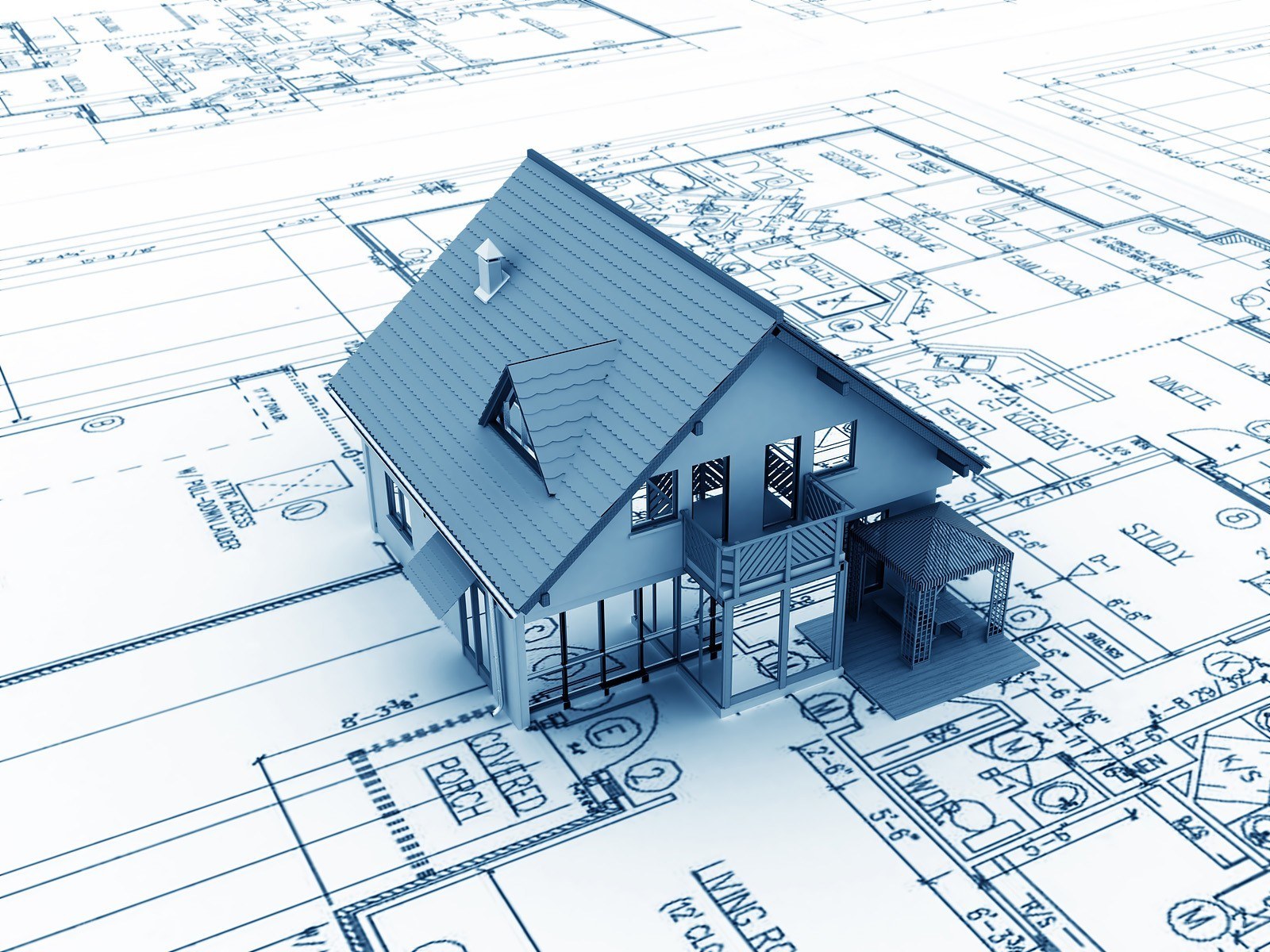 House model on blueprints