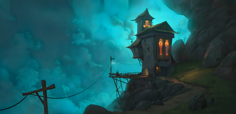 House on a Cliff — Blue, Dramatic, Night