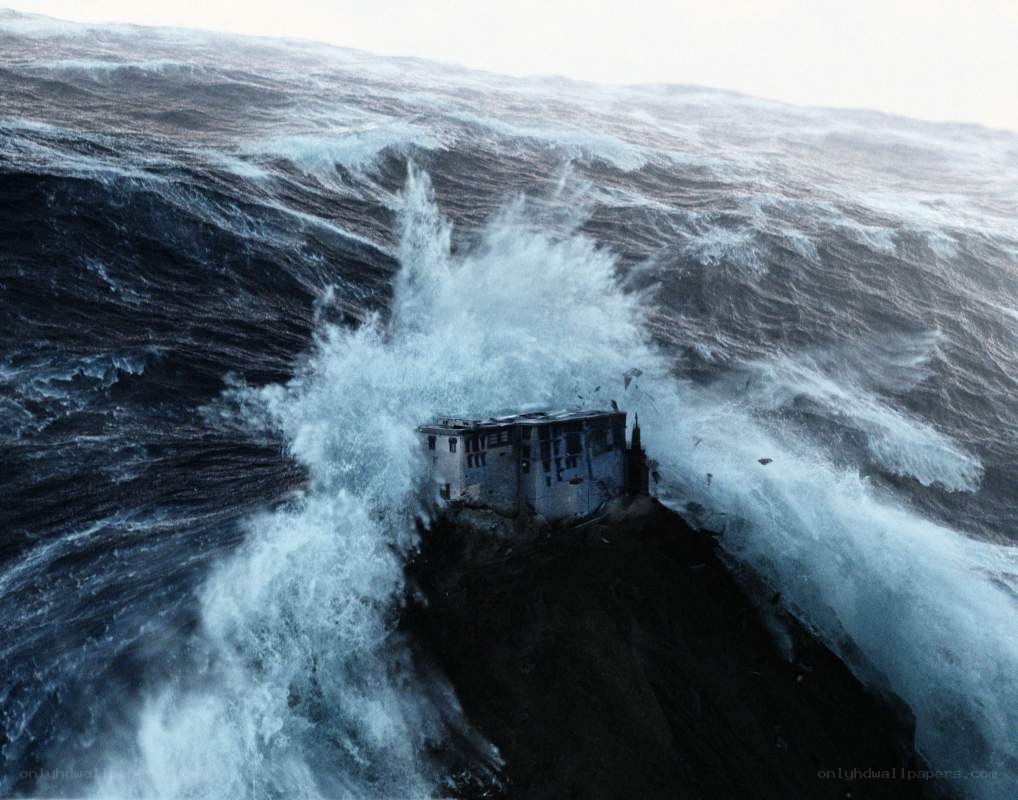 House on a cliff during storm