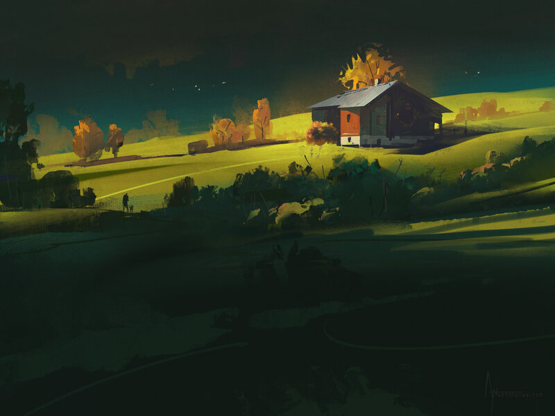 House on a Hill at Dusk