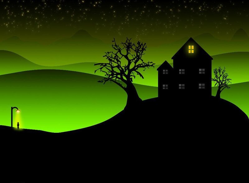House on a Hill at Night — Green