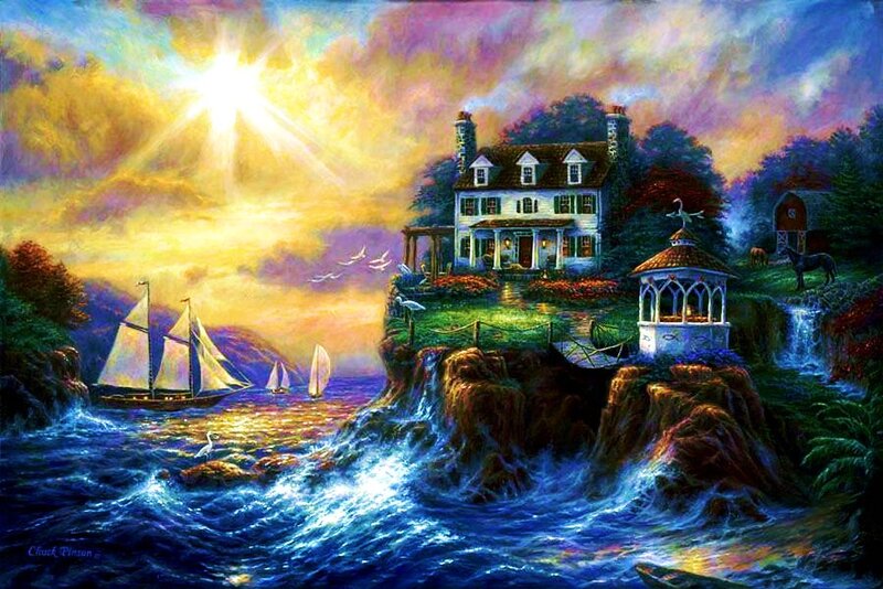 House on Cliff by Sea — Blue