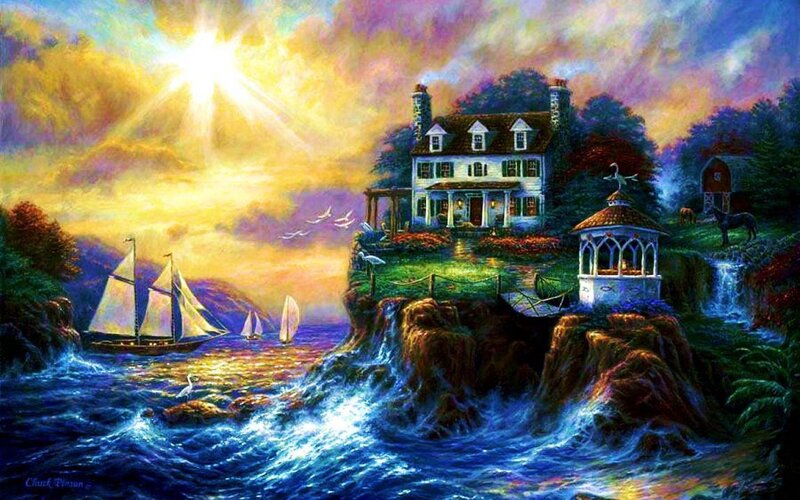 House on Coastal Cliff — Blue, Dramatic