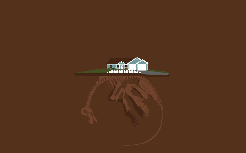 House on dinosaur skeleton