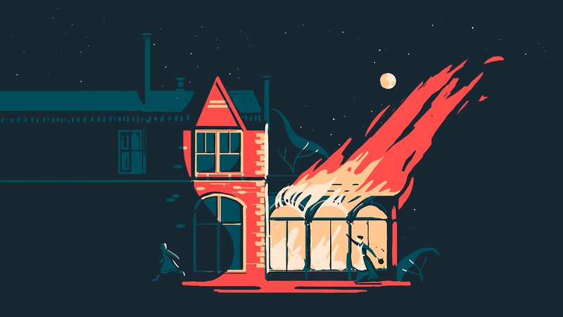 House on Fire at Night — Red
