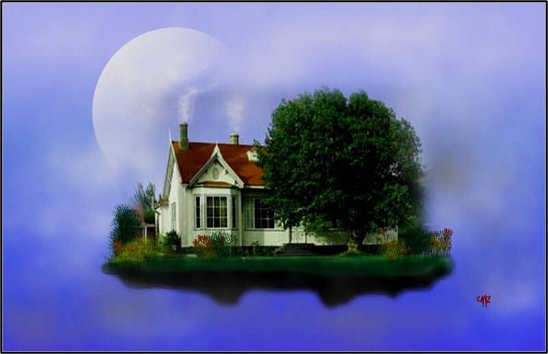 House on Floating Island — Blue, Dreamy