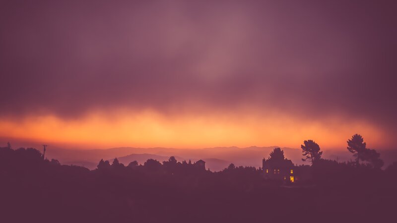 House on Hill at Dusk