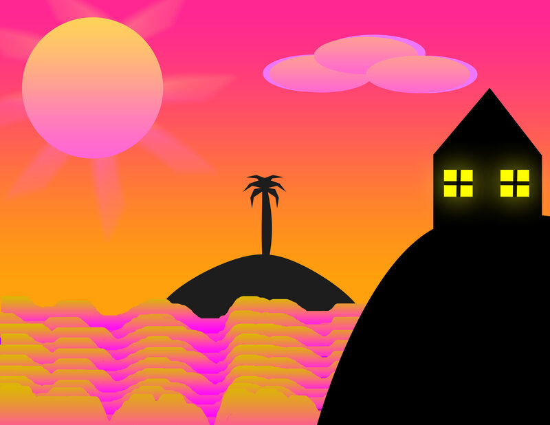 House on Hill at Sunset — Pink