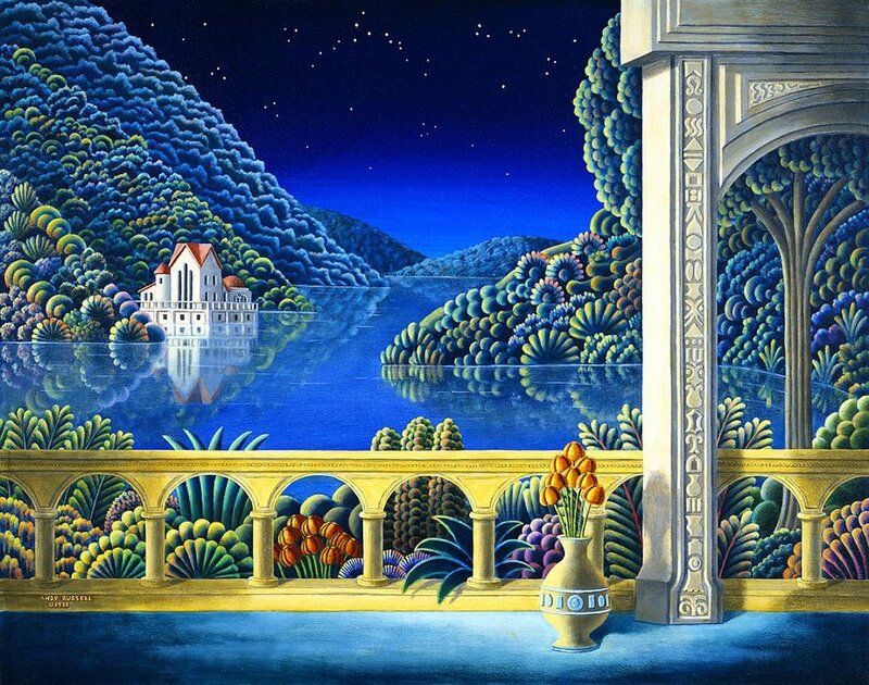 House on Lake at Night