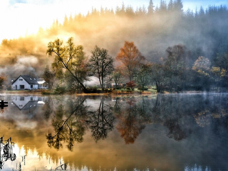 House on Lake Shore — Yellow, Serene
