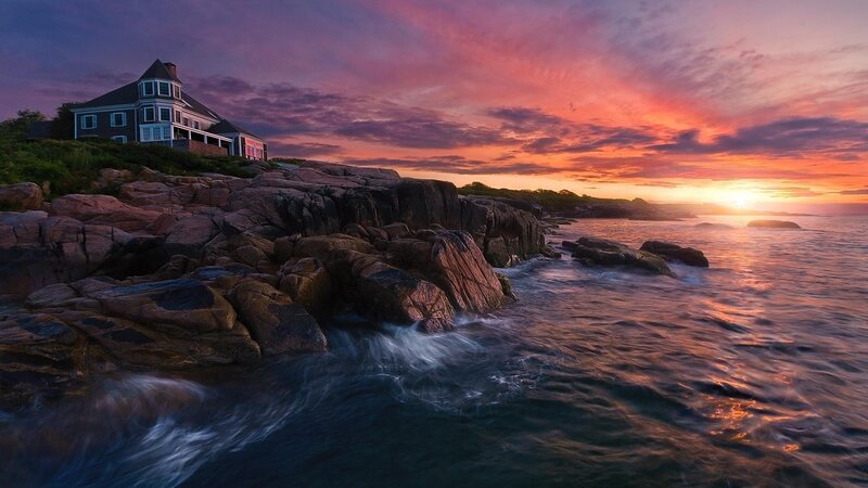 House on Rocky Coast — Purple, Dramatic
