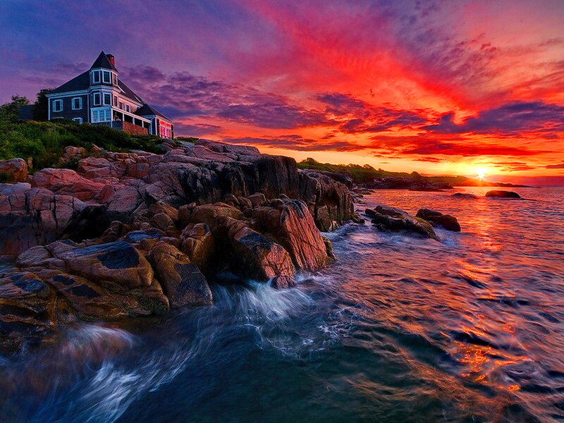 House on Rocky Coast — Red