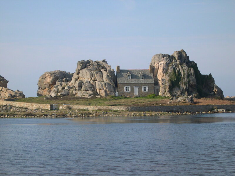 House on Rocky Island — Blue, Serene, Afternoon, Photograph