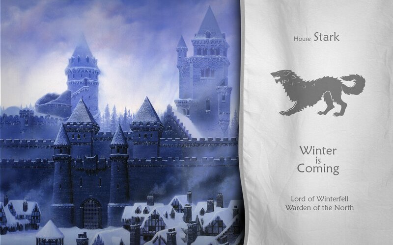 House Stark banner and Winterfell