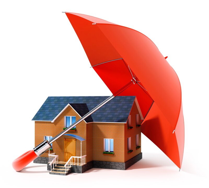 house under red umbrella