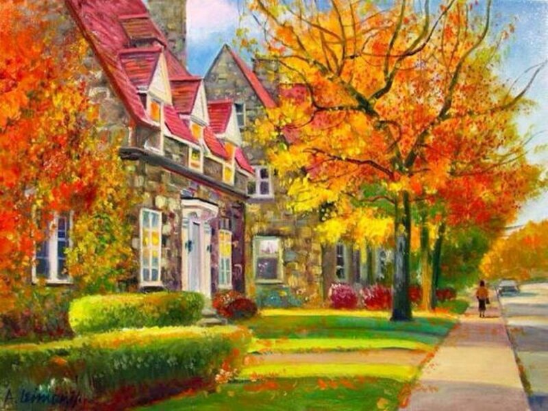 House with Autumn Trees — Orange