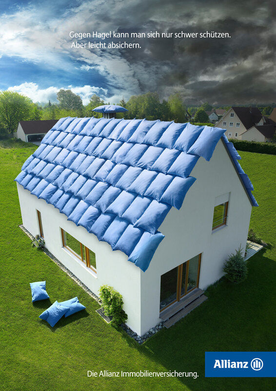 House with blue pillows on roof