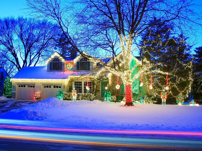 House with Christmas Lights — Blue