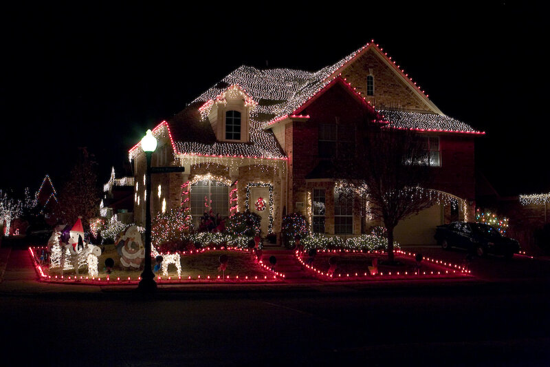 House with Christmas Lights — Red, Festive
