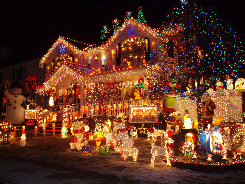House with Christmas Lights — White, Festive, Night, Photograph, Snowman, Reindeer