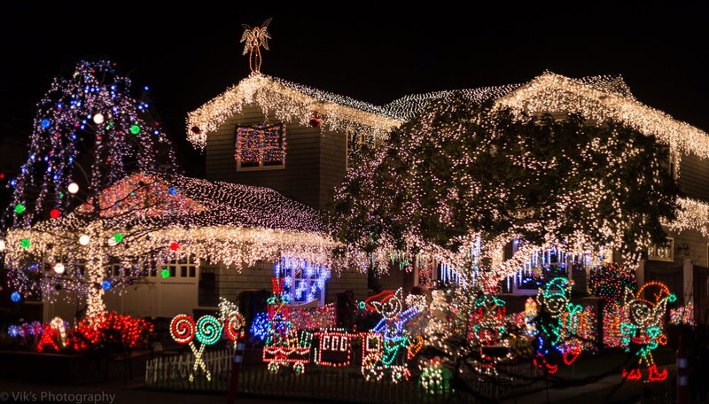 House with Christmas Lights — White, Festive, Night, Photograph, Trees, Angels
