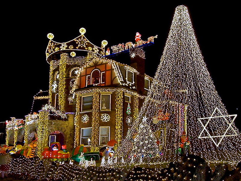 House with Christmas Lights — White, Festive, Night