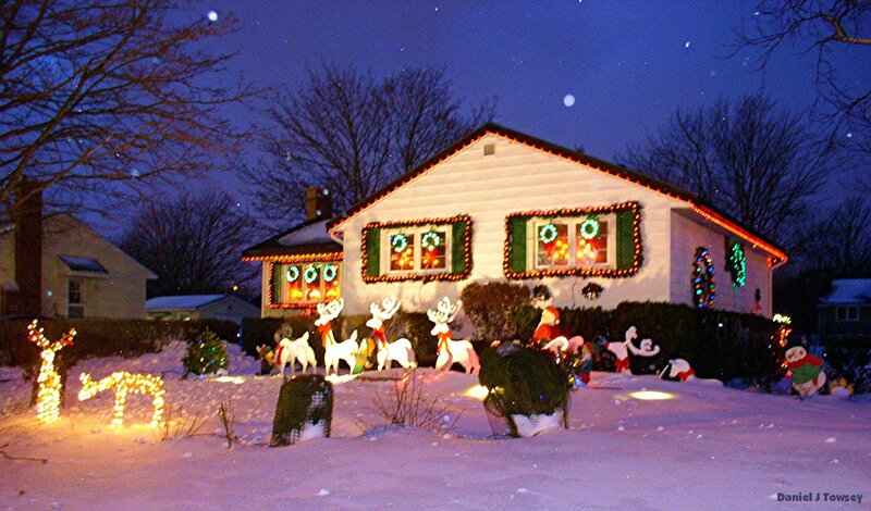 House with Christmas Lights — White, Festive