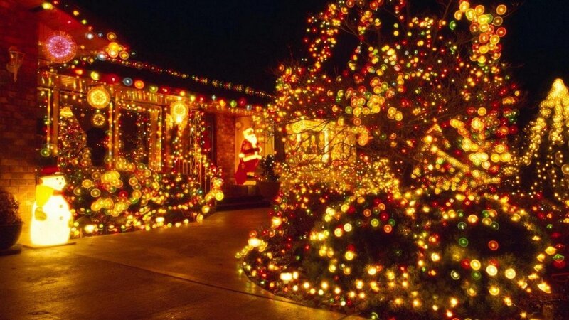 House with Christmas Lights — Yellow, Festive
