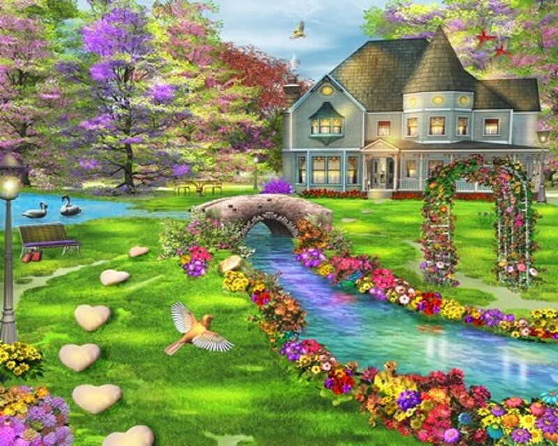House with Garden — Green, Serene, Spring