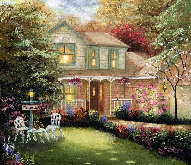 House with Garden — Green, Serene, Sunset