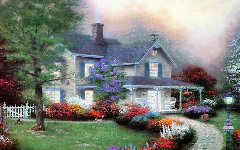 House with Garden — Green, Serene