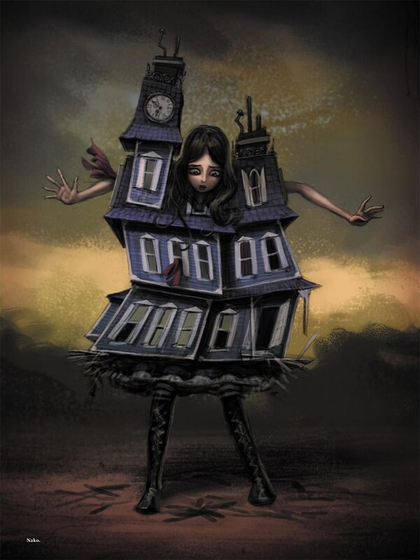 house with girl's face