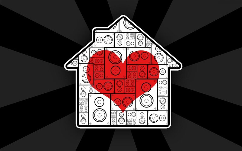 house with heart of speakers