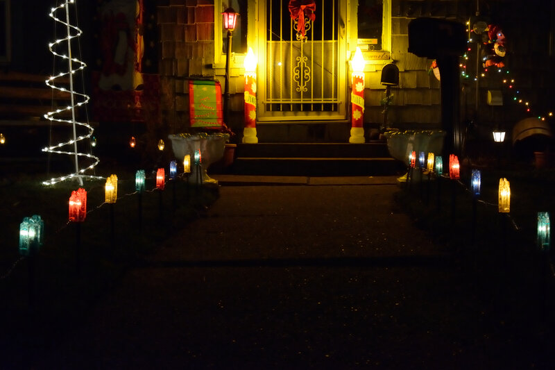 House with Holiday Lights — Black, Festive, Night
