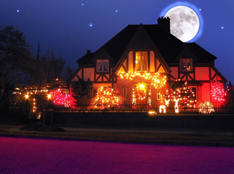 House with Holiday Lights — Purple, Festive