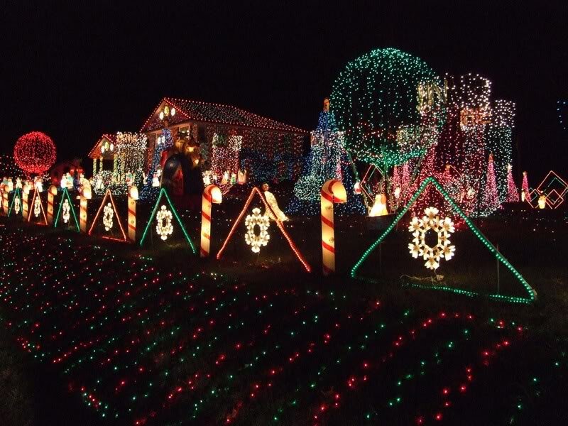 House with Holiday Lights — Red, Festive, Night