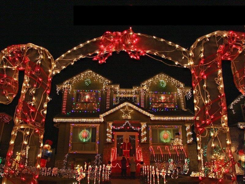House with Holiday Lights — Red