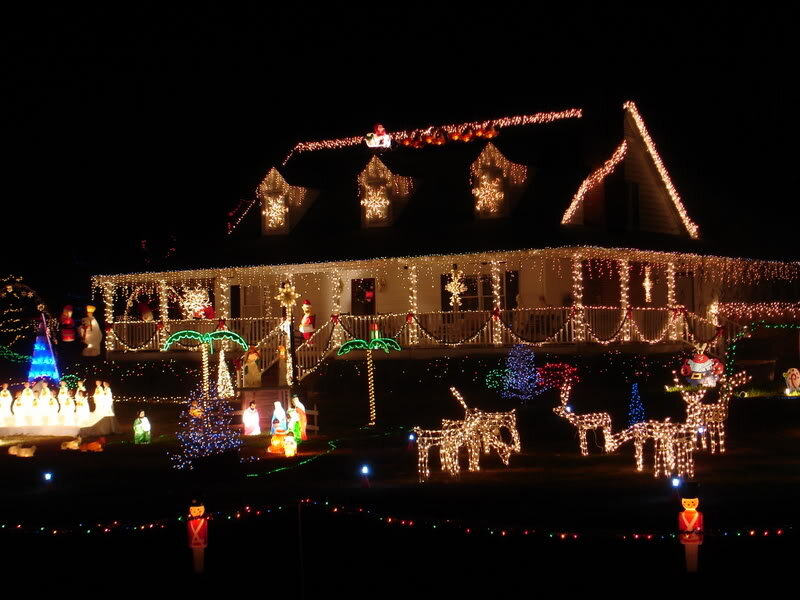 House with Holiday Lights — White, Festive, Night