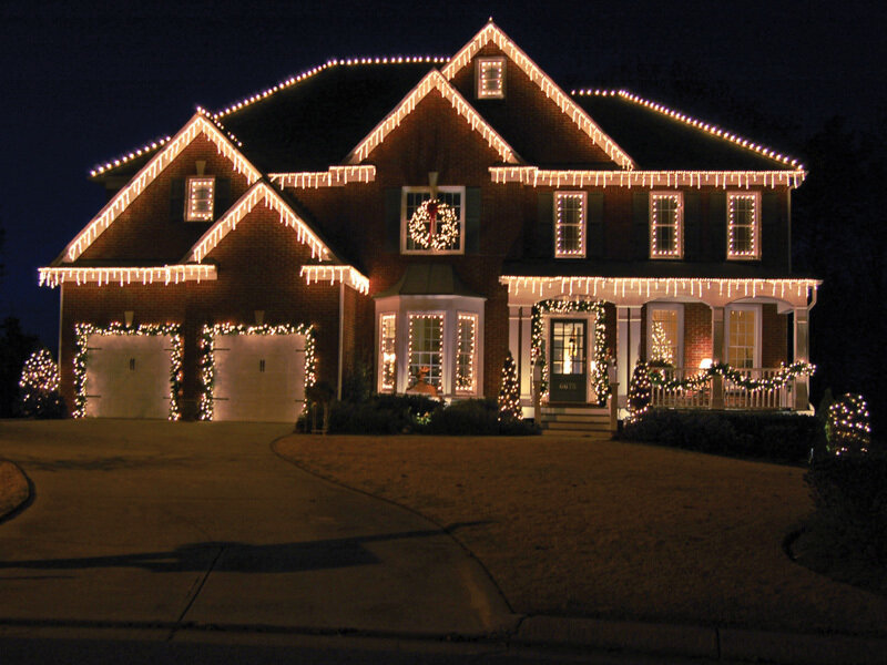 House with Holiday Lights — White