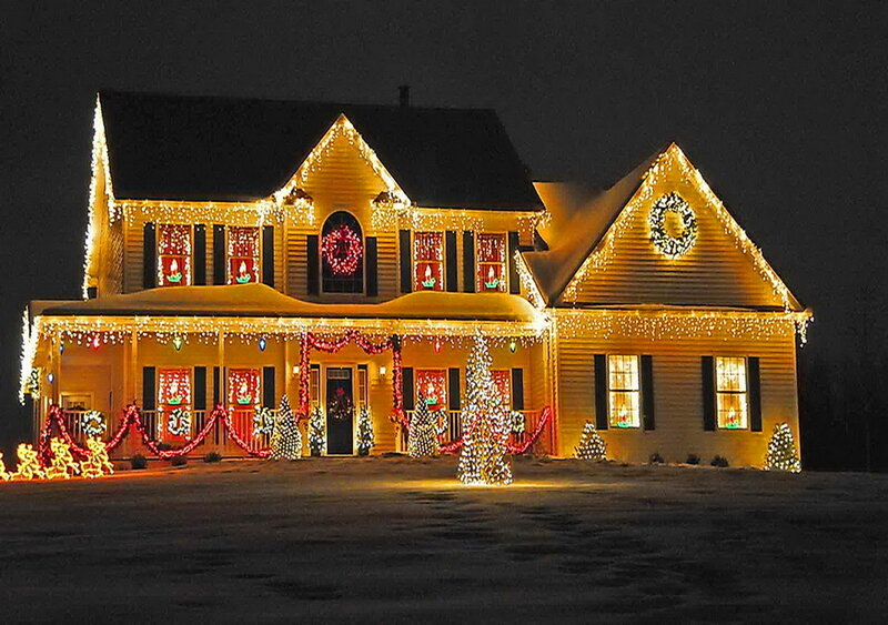 House with Holiday Lights — Yellow