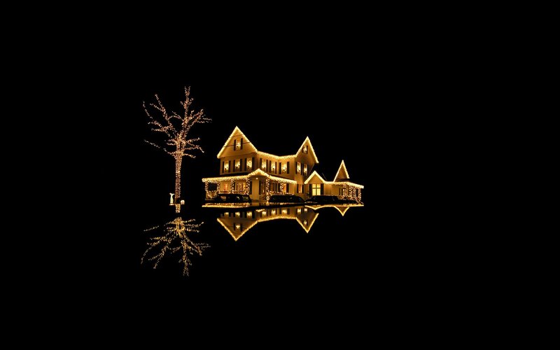 House with Lights — Black, Serene, Night