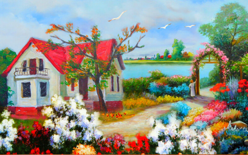 House with Red Roof — Serene, Afternoon