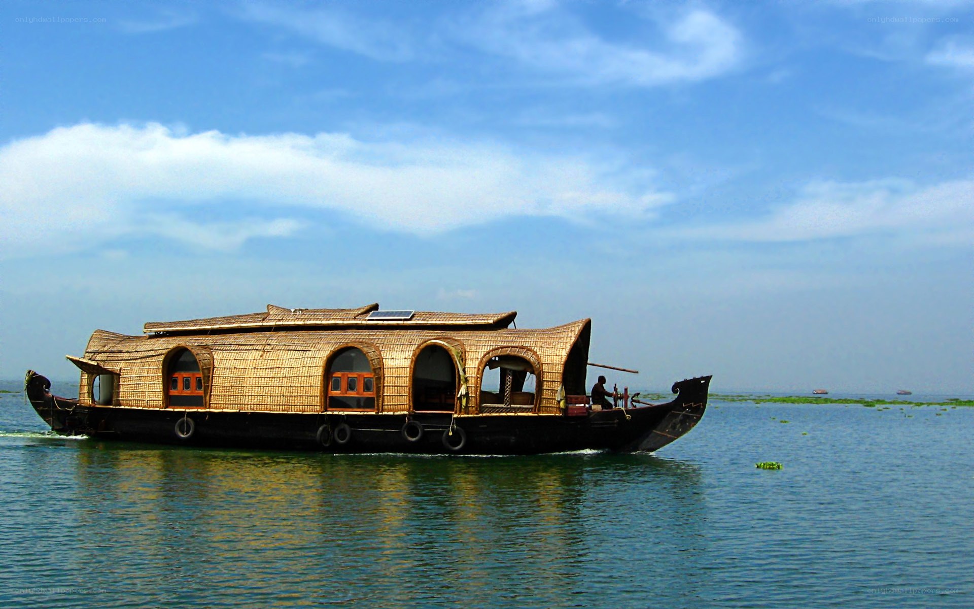 Houseboat on a calm lake