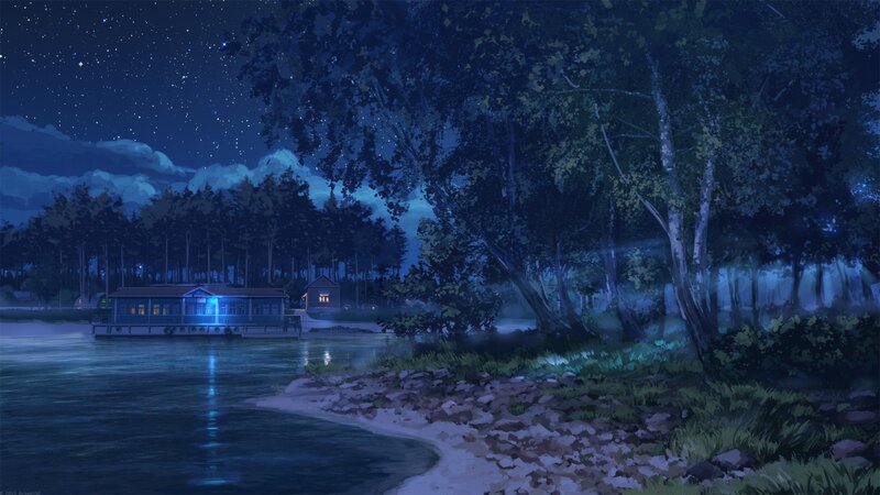 Houseboat on Lake — Blue, Serene