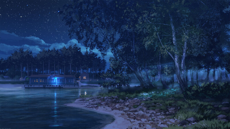 Houseboat on Lake — Blue