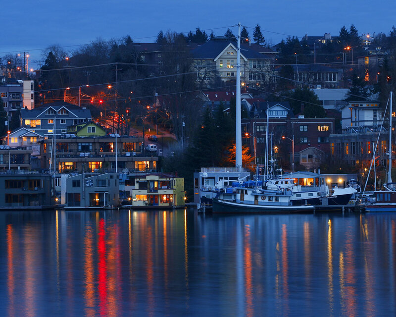 Houseboats on a Lake — Blue